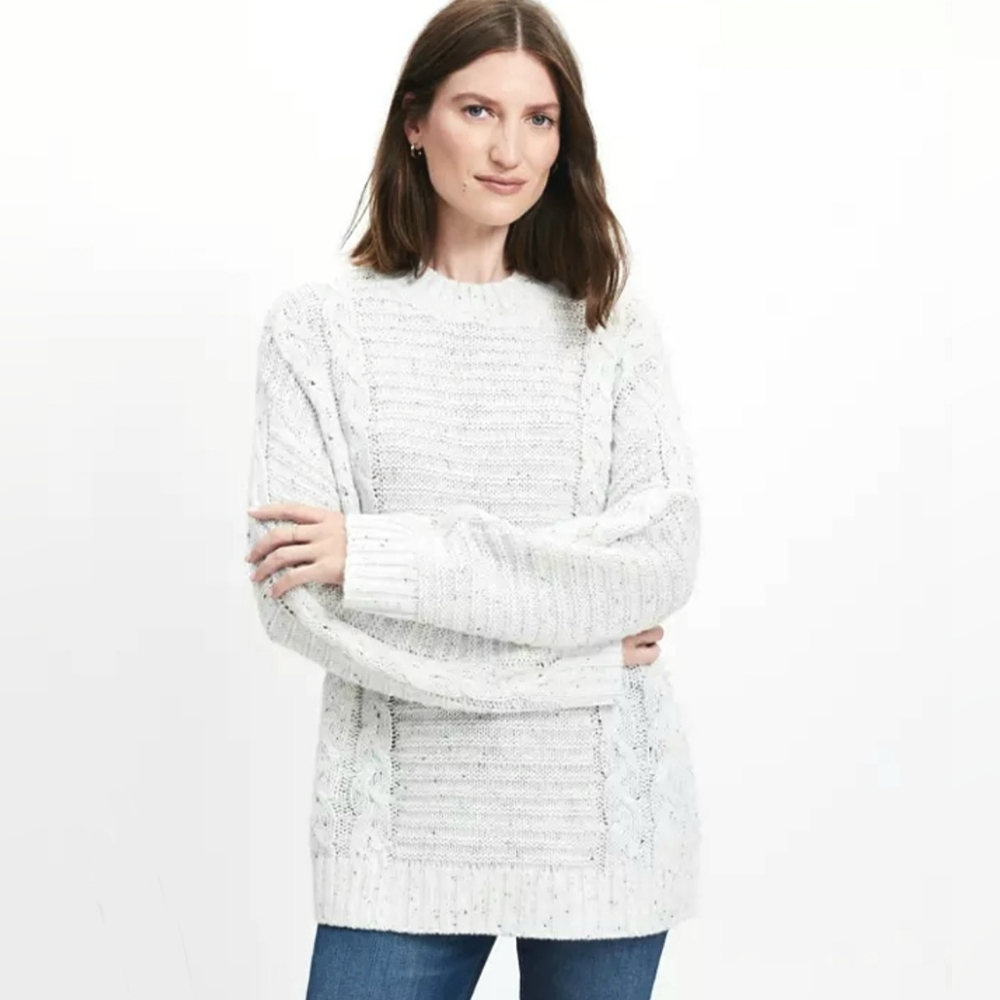 NWT Loft Oversized Cable Knit Crewneck Sweater - Cream Size S